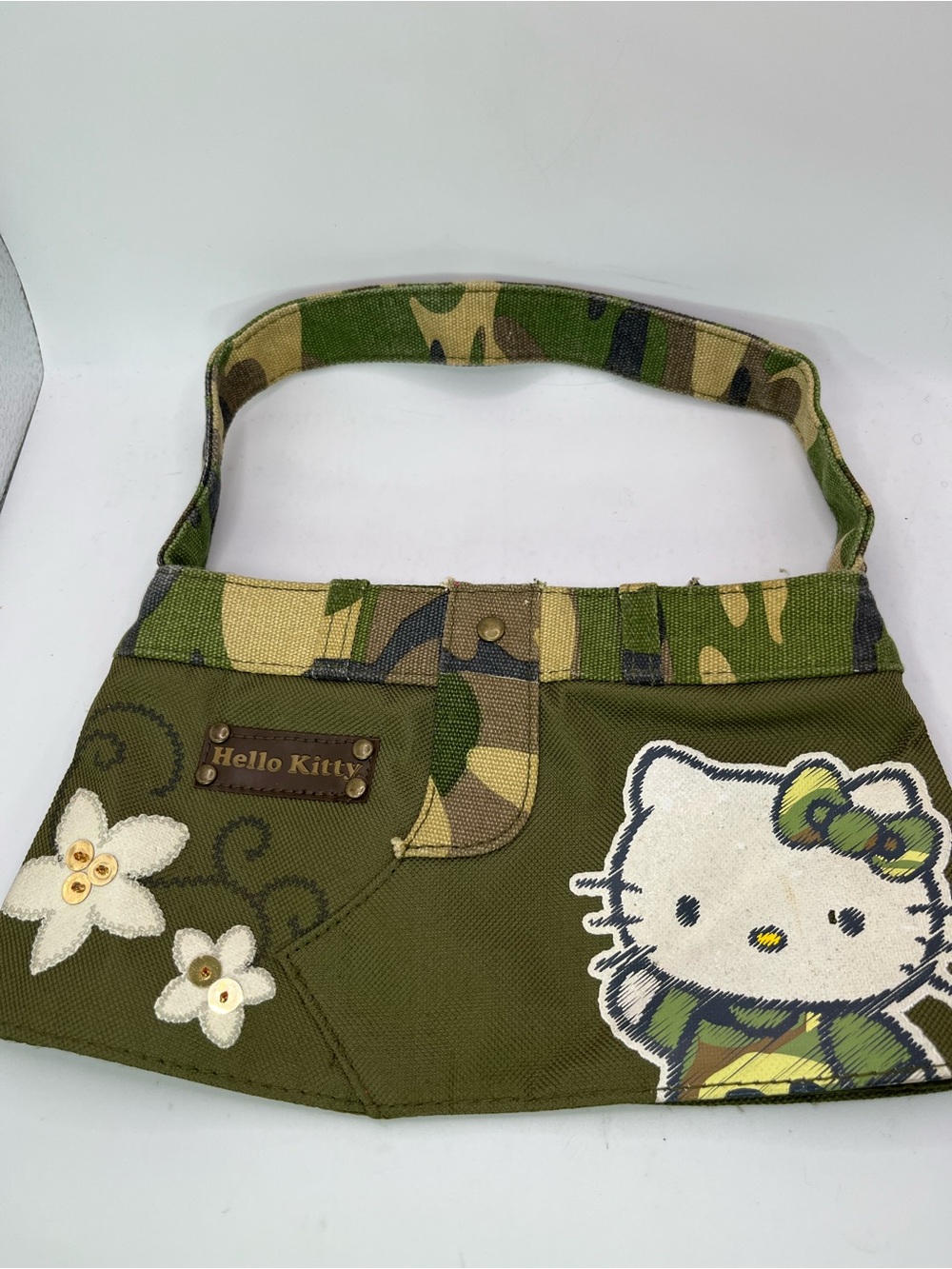 Y2K Sanrio Hello Kitty Olive Green Camouflage Mini Shoulder Bag Skirt Cute